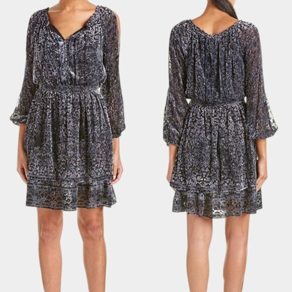 Tahari Olsen Devore Velvet Burnout Cold Shoulder Dress Size Small - Picture 1 of 9